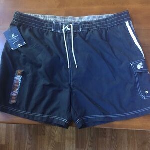 Caribbean Joe Men's Navy Blue Swim Trunks with White Trim NWT